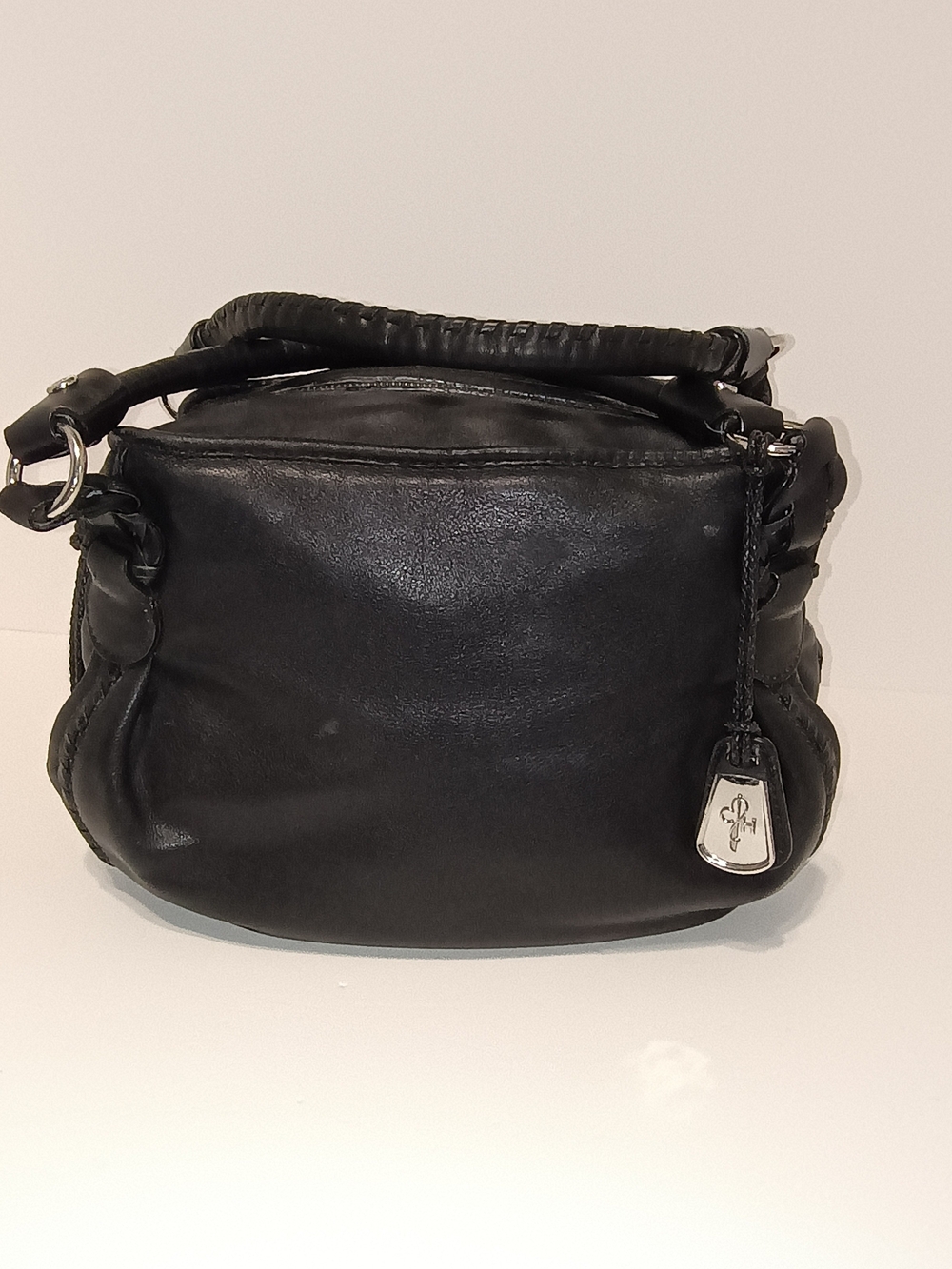 Cole Haan Black Leather Satchel Bag Braided Handles